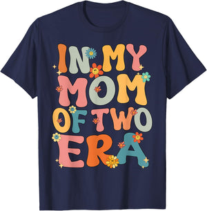 In My Mom Of Two Era Groovy Funny Mom Of Two Kid Mother Day T-Shirt - T-Shirt | Navy