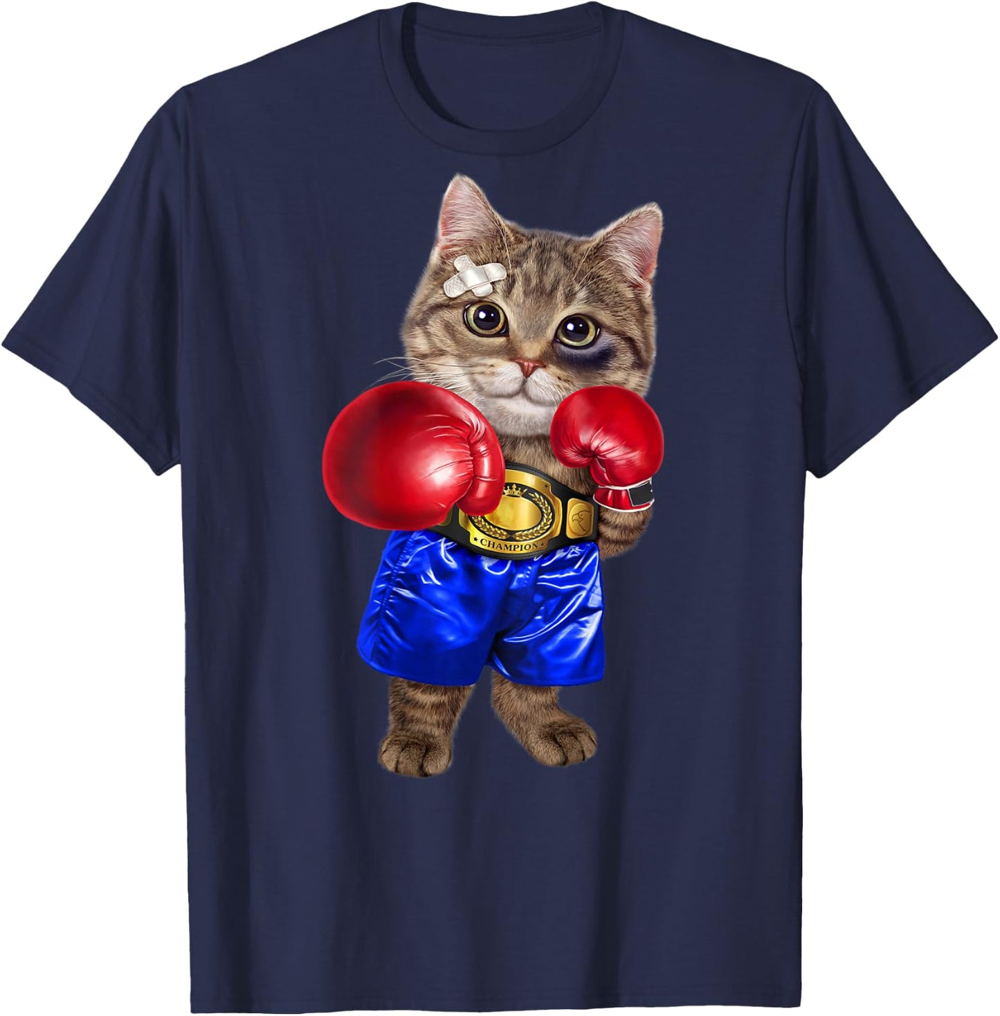 Boxer Tabby Cat Boxing Champion Fighter Women Kids T-Shirt - T-Shirt | Navy