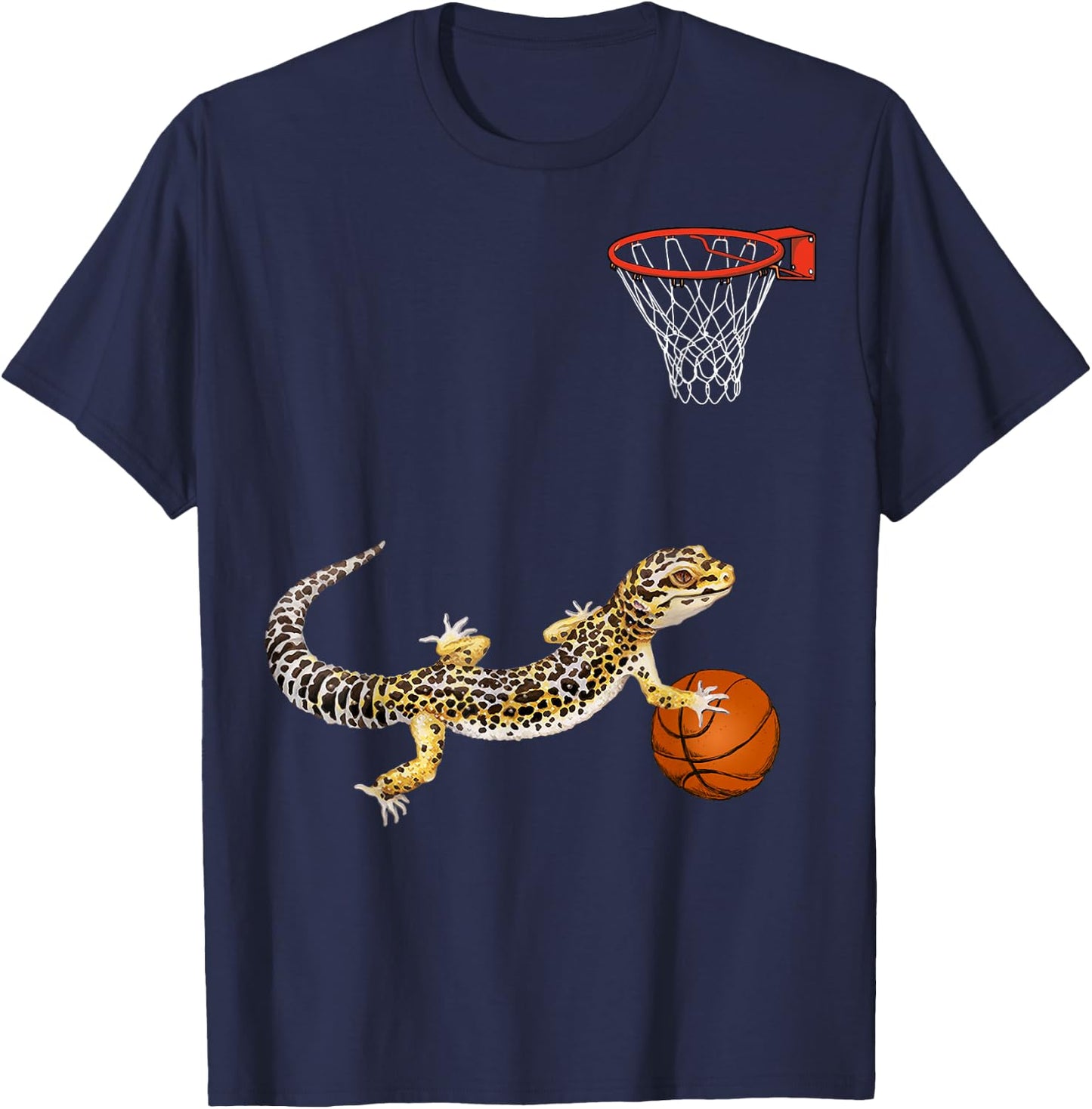 Leopard Gecko Playing Sports Lizard & Reptiles Basketball T-Shirt - T-Shirt | Navy