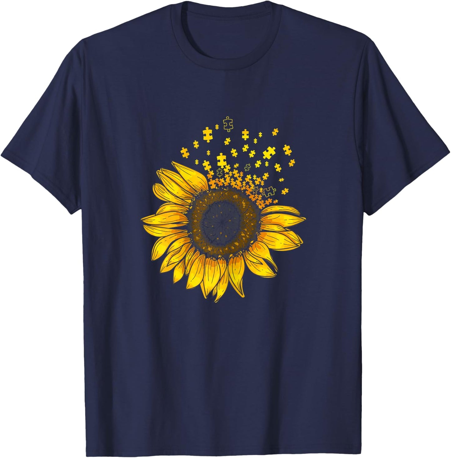 Sunflower Puzzle Pieces Autism Awareness For Mom Teacher T-Shirt - T-Shirt | Navy