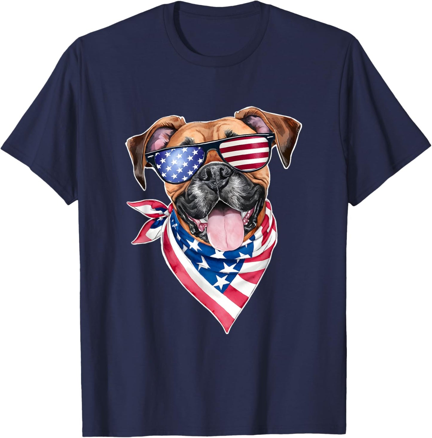 Boxer Dog American Flag 4th of July For Dog Lovers Men Women T-Shirt - T-Shirt | Navy
