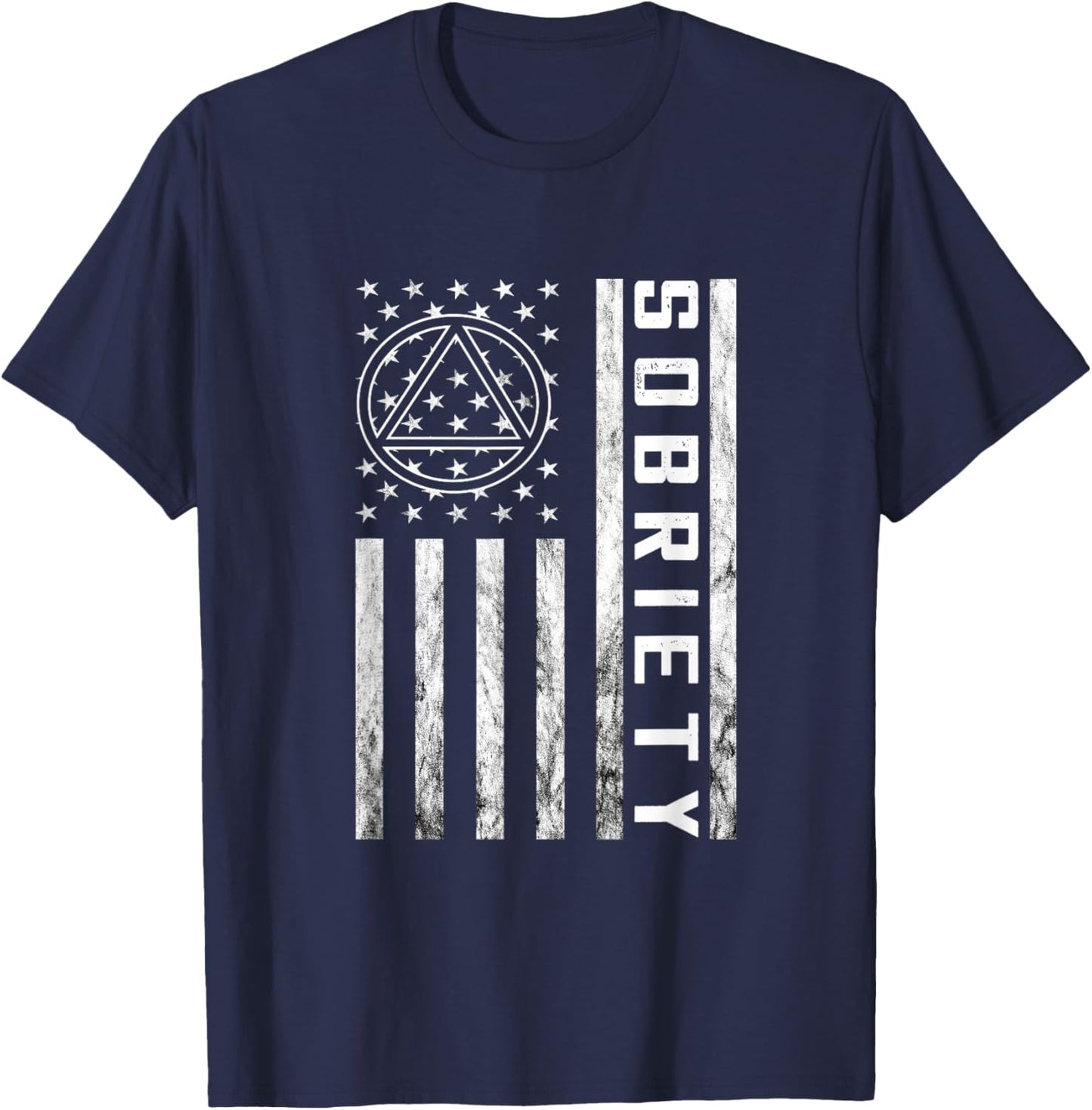 Sobriety Vintage American Flag Alcoholic Abstinence Sober T-Shirt - T-Shirt | Navy