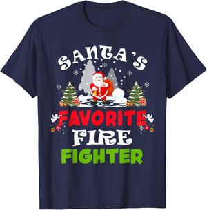 Santa's Favorite Fire Fighter Funny Christmas Gift T-Shirt - T-Shirt | Navy