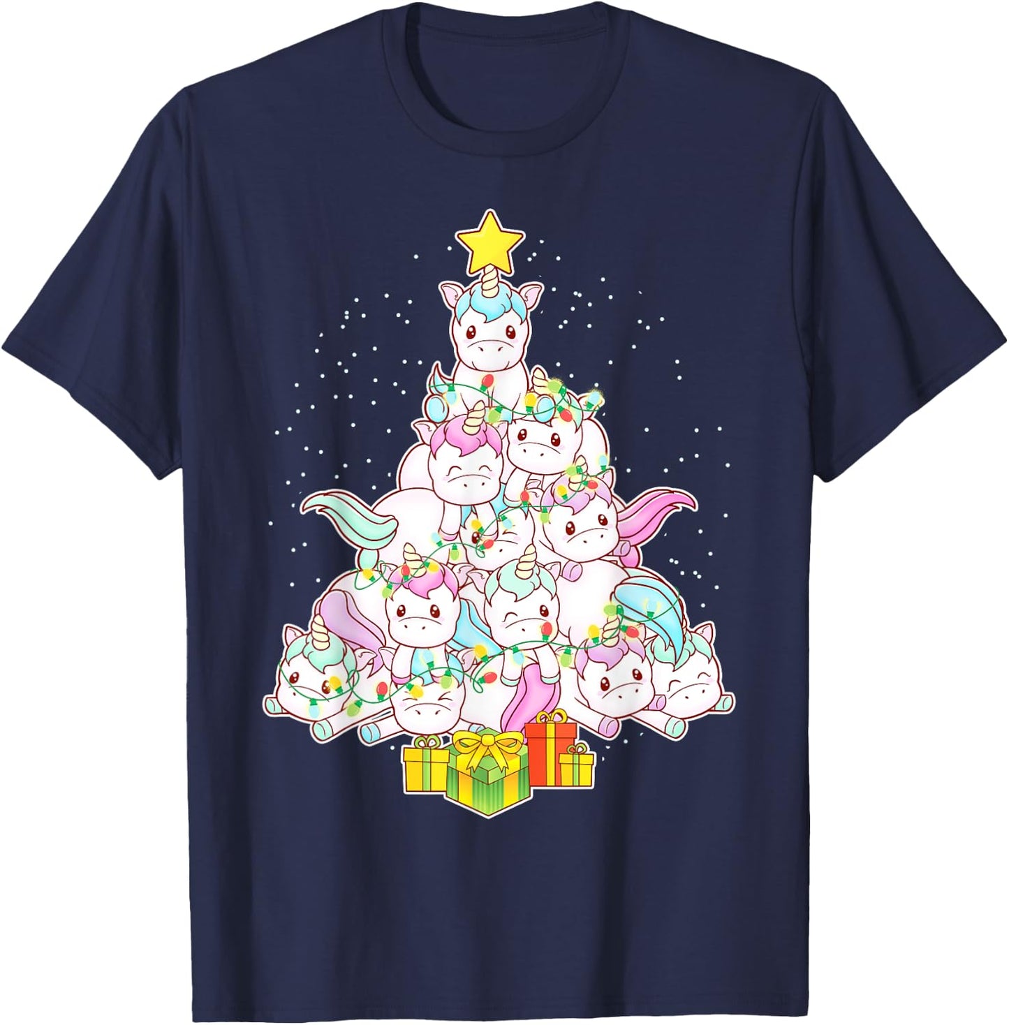 Unicorns Christmas Tree Unicorn Cute Girls Women Mom Kids T-Shirt - T-Shirt | Navy