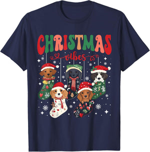 Cute Santa Hat Dachshund in Socks Christmas Vibes Weiner Dog T-Shirt - T-Shirt | Navy