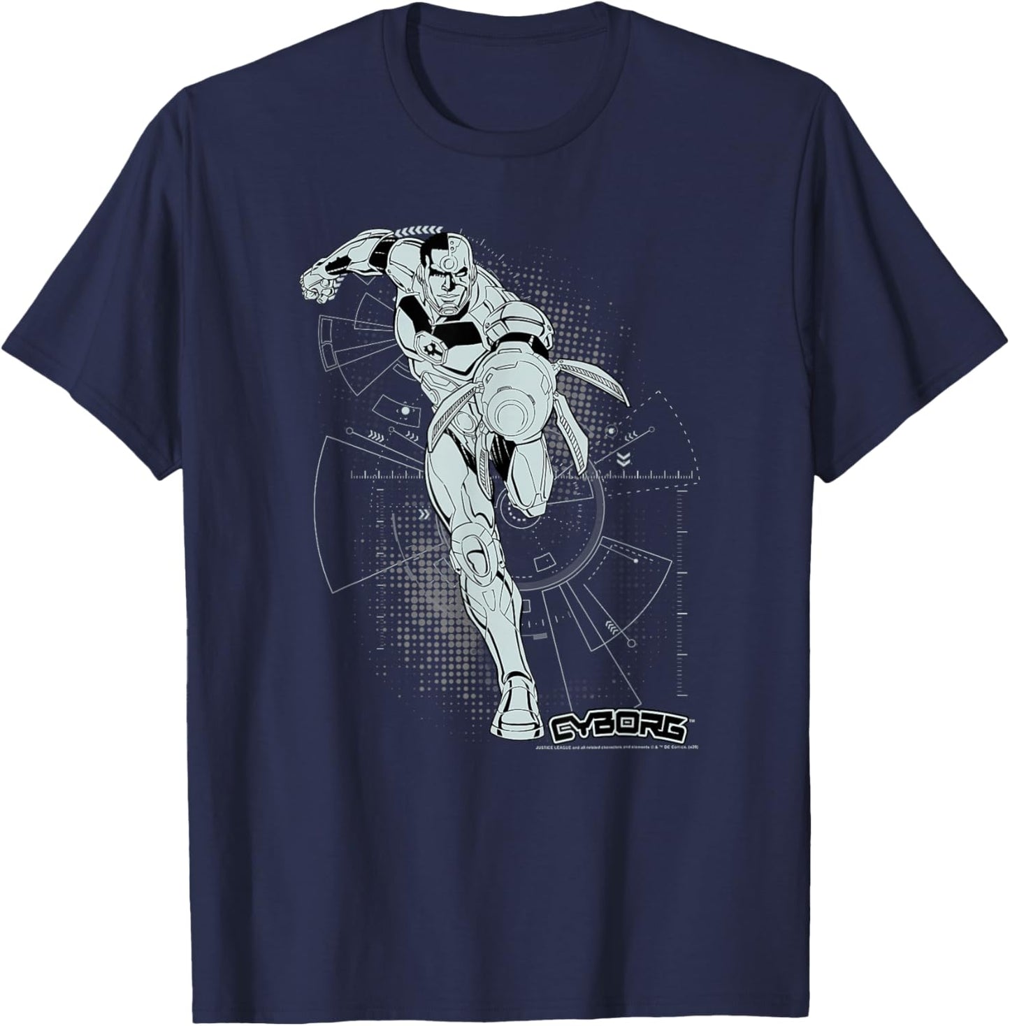 DC Comics Justice League Cyborg Comic Battle Plans T-Shirt - T-Shirt | Navy