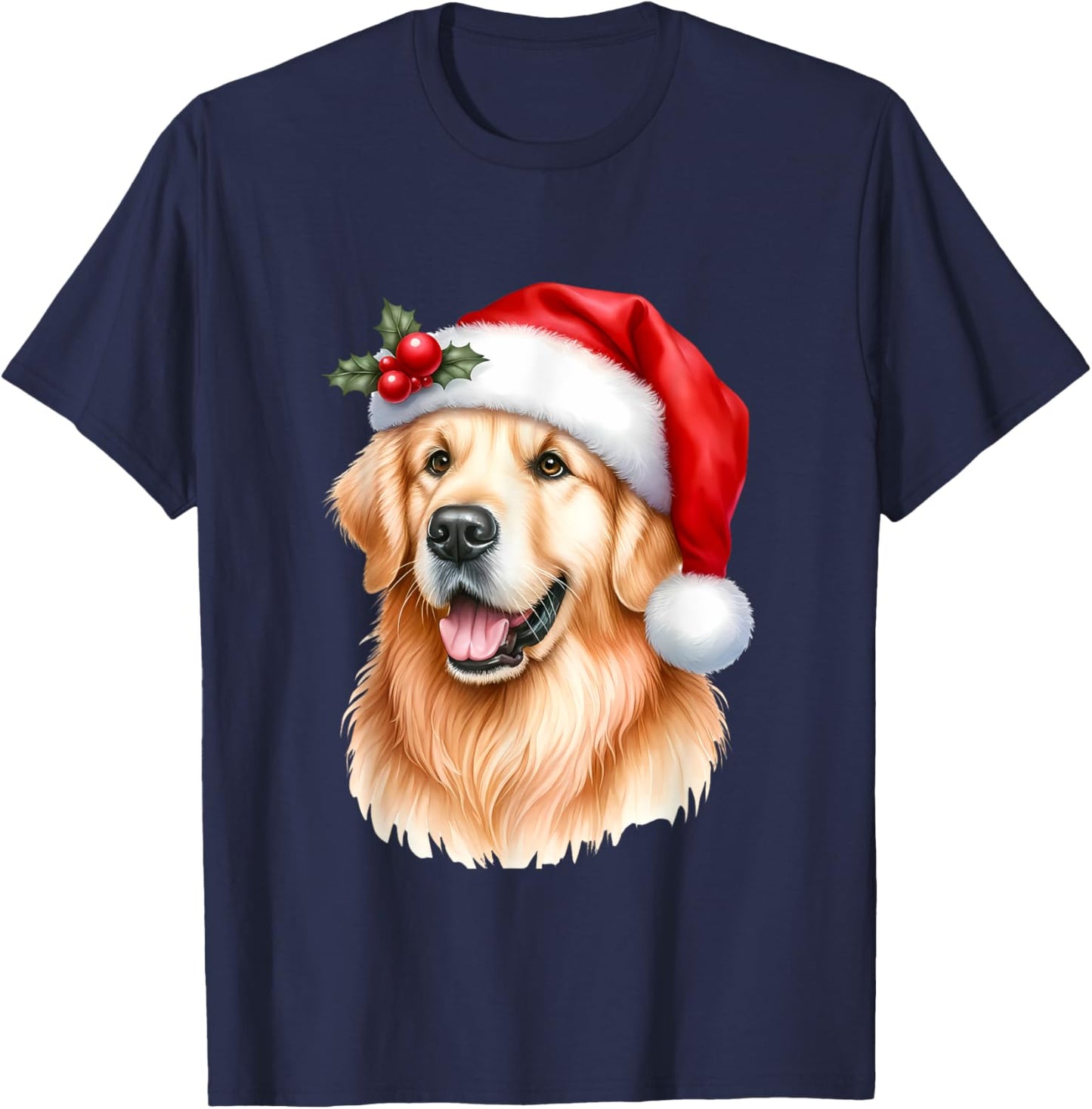 Christmas Golden Retriever Santa Hat Dog Lover Xmas Women Kids T-Shirt - T-Shirt | Navy