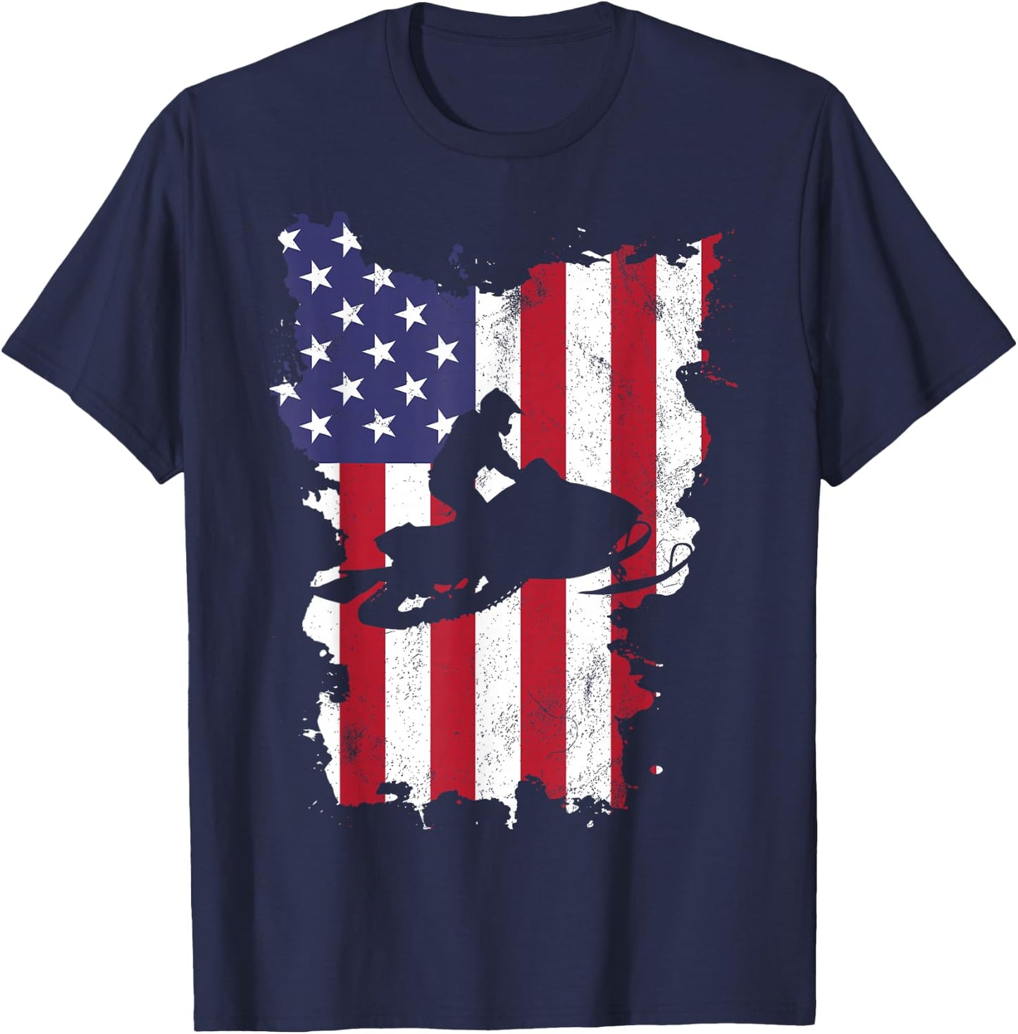 Vintage 4th Of July USA Flag Snow Mobile Snowmobile T-Shirt - T-Shirt | Navy