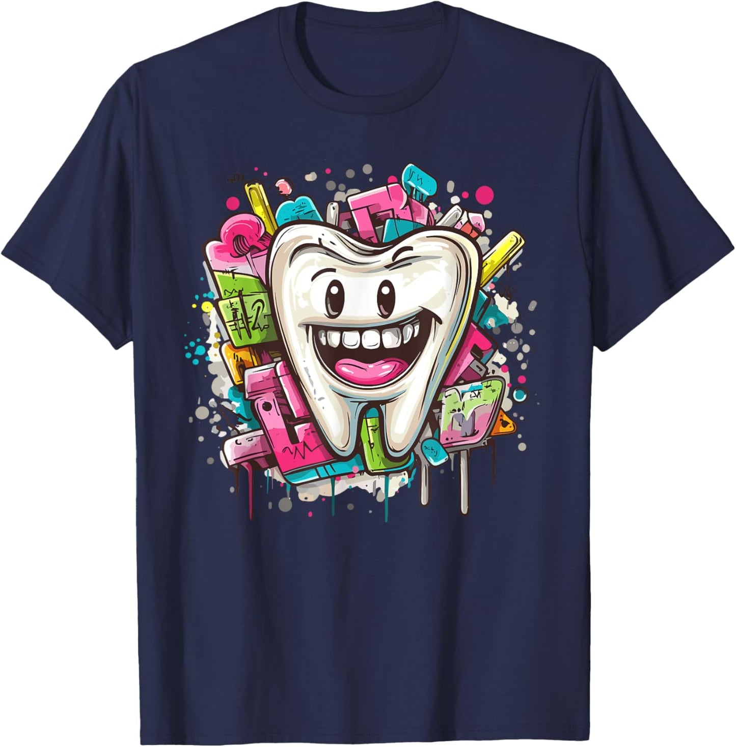 Funny Tooth Smile Cartoon Art T-Shirt - T-Shirt | Navy