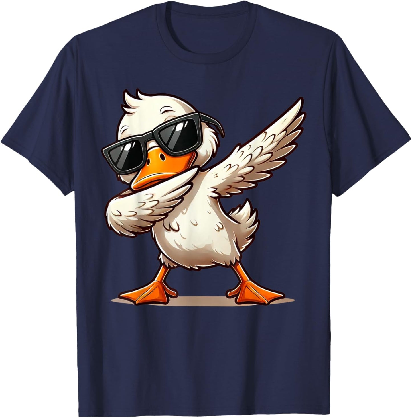 Quirky Bird Designs BY TEERA Dabbing Duck with Sunglasses Funny Cartoon Graphic T-Shirt - T-Shirt | Navy