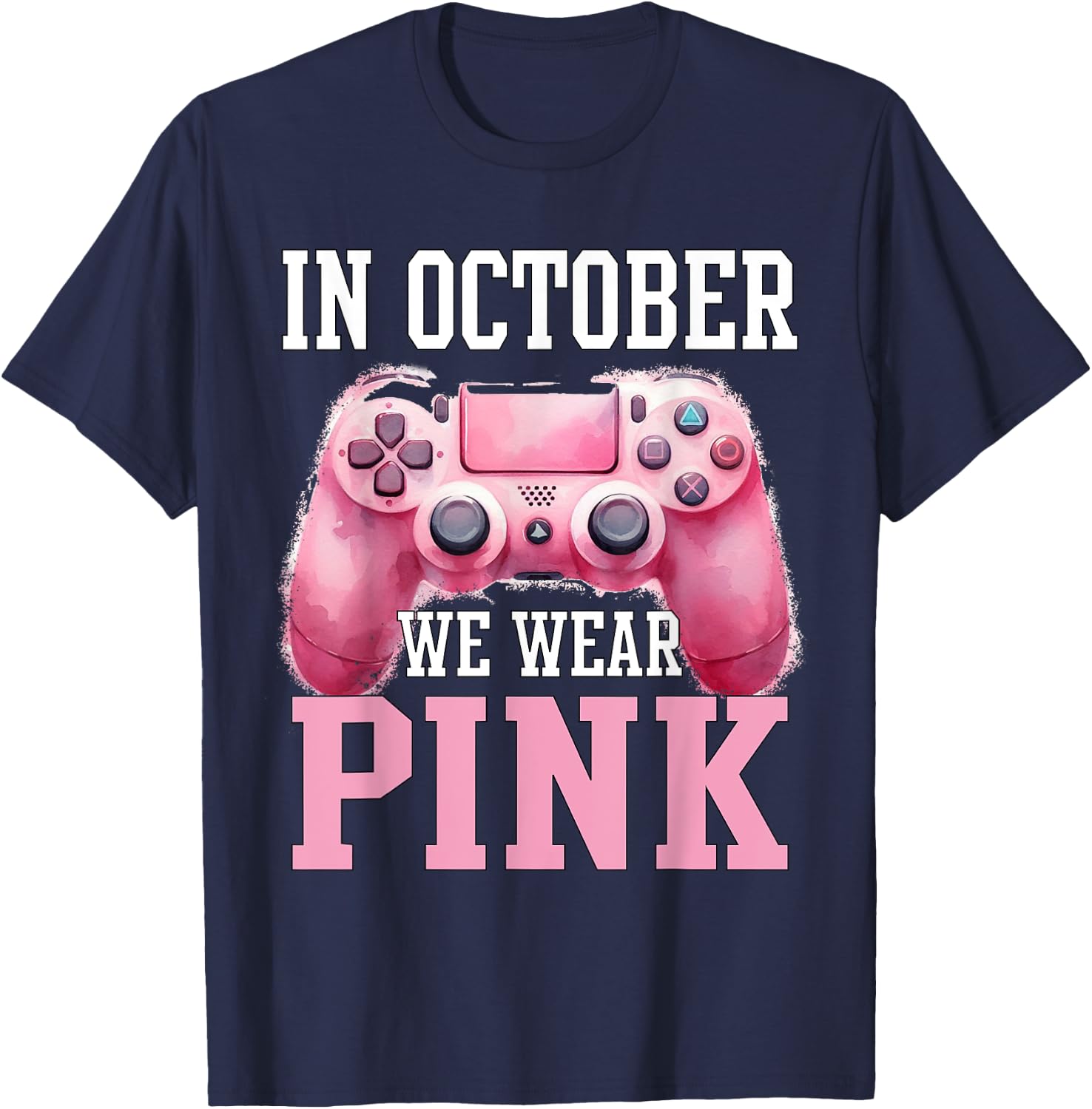 In October We Wear Pink Breast Cancer Gaming Kids Boys Youth T-Shirt - T-Shirt | Navy