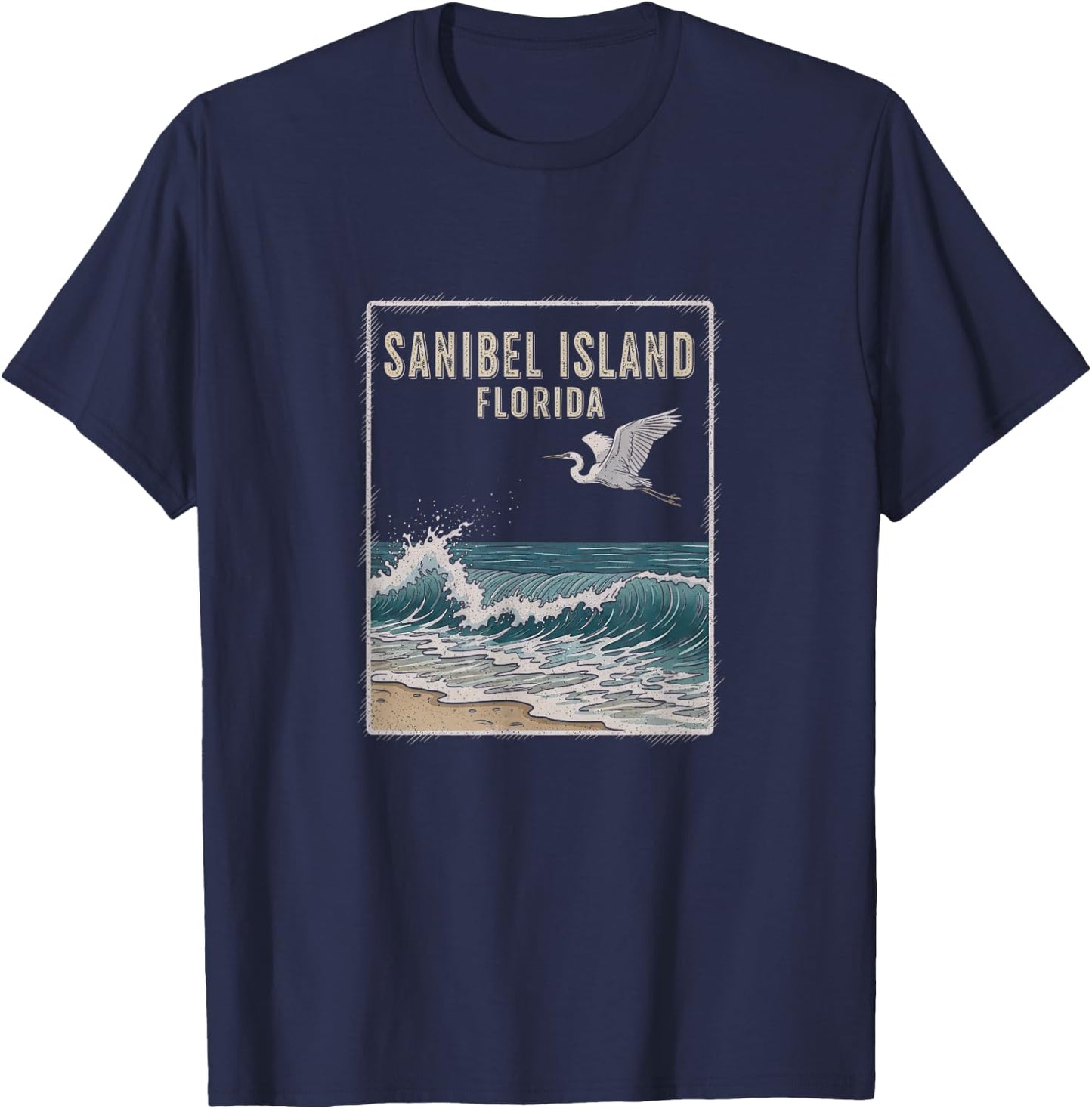 Vintage Sanibel Island Florida Drawing Art Design T-Shirt - T-Shirt | Navy