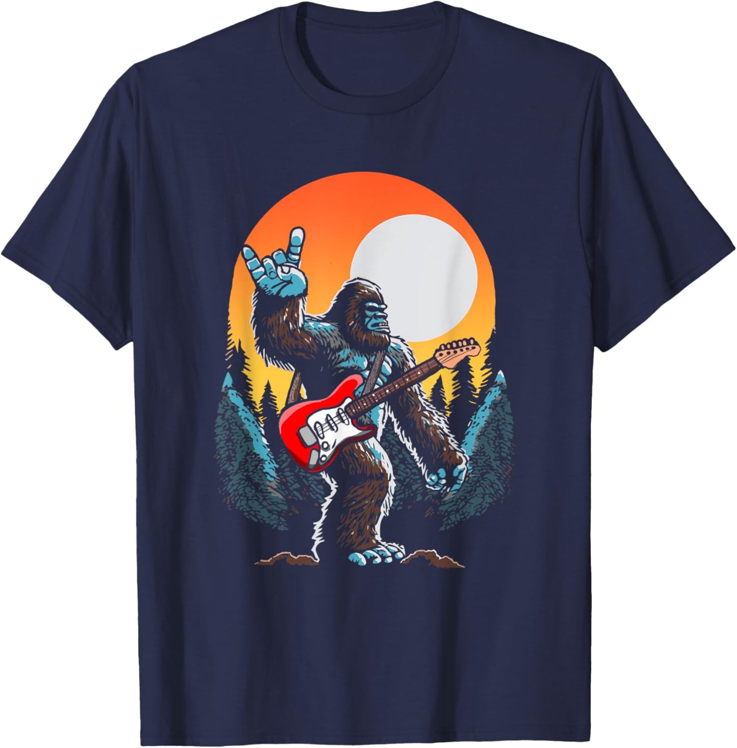 Rock On Sasquatch Rock And Roll Bigfoot Electric Guitar T-Shirt - T-Shirt | Navy