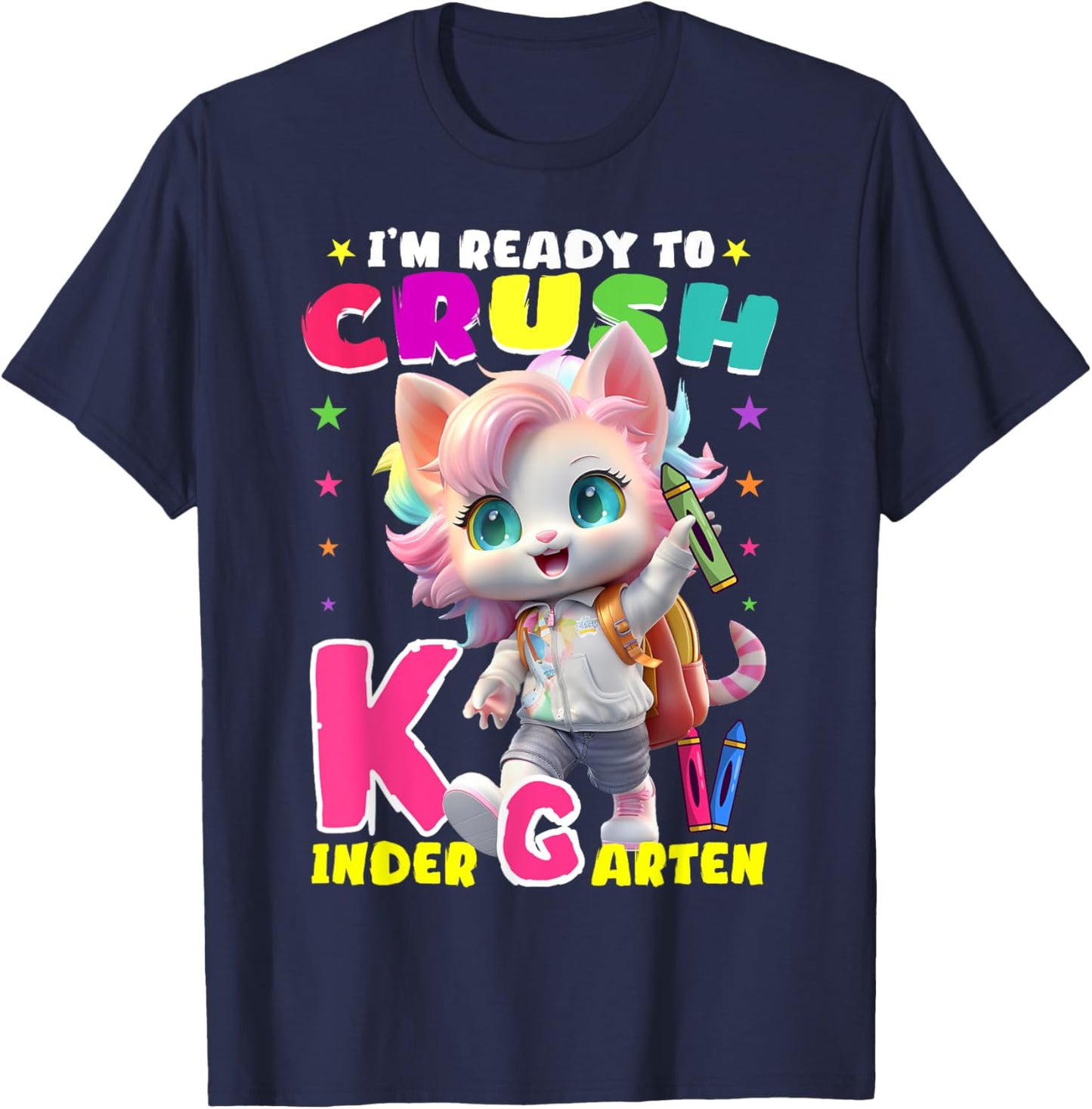 I'm Ready To Crush Kindergarten Unicorn Back To School Girls T-Shirt - T-Shirt | Navy