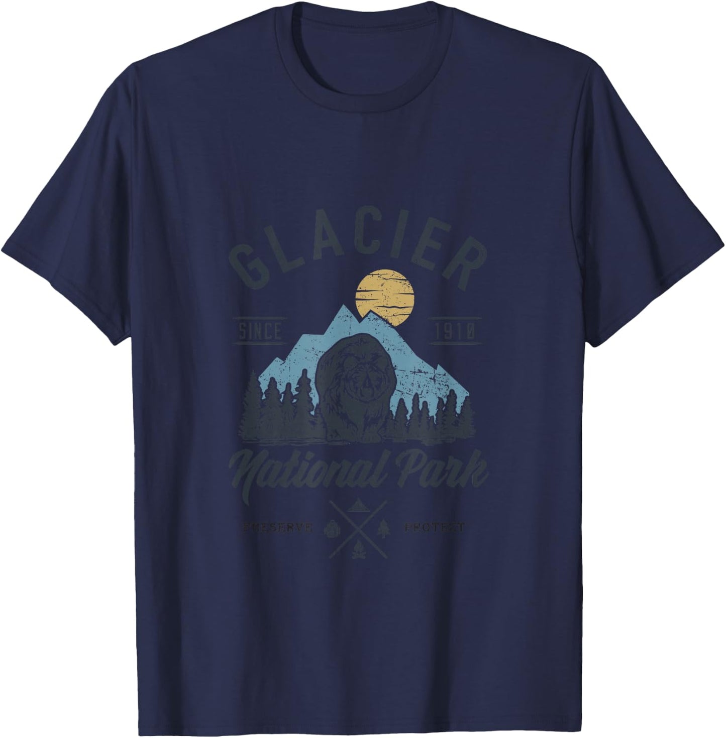 Glacier National Park Novelty Road Trip Montana T-Shirt - T-Shirt | Navy