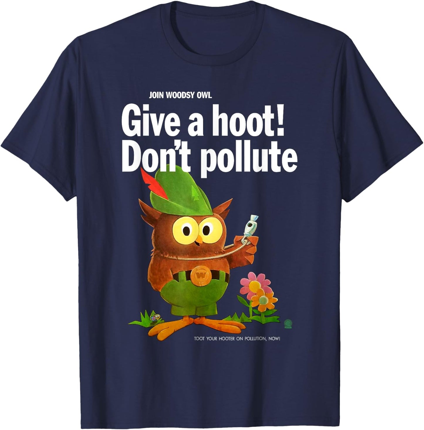 Woodsy Owl Retro Give a Hoot Don't Pollute T-Shirt - T-Shirt | Navy
