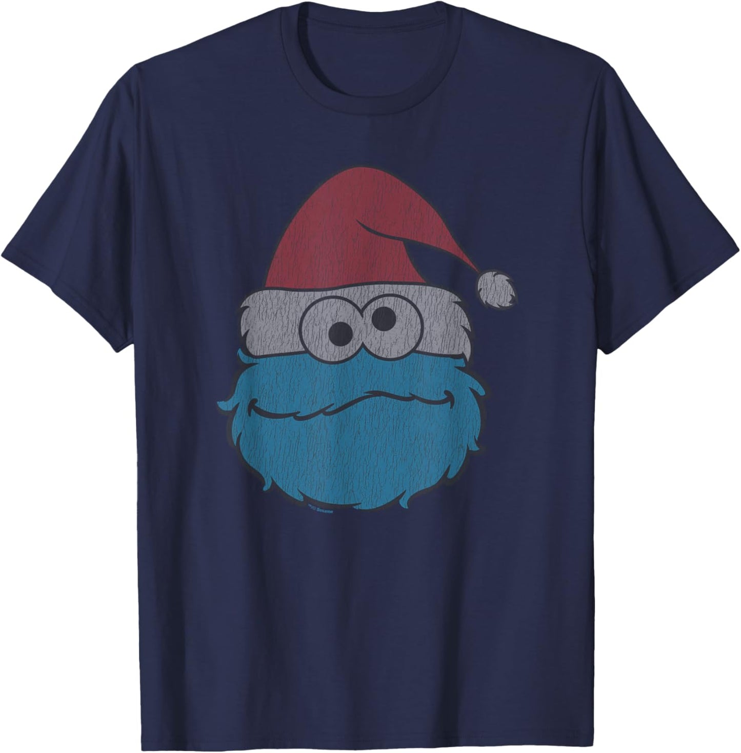 Sesame Street Cookie Monster Distressed Christmas Santa Hat T-Shirt - T-Shirt | Navy