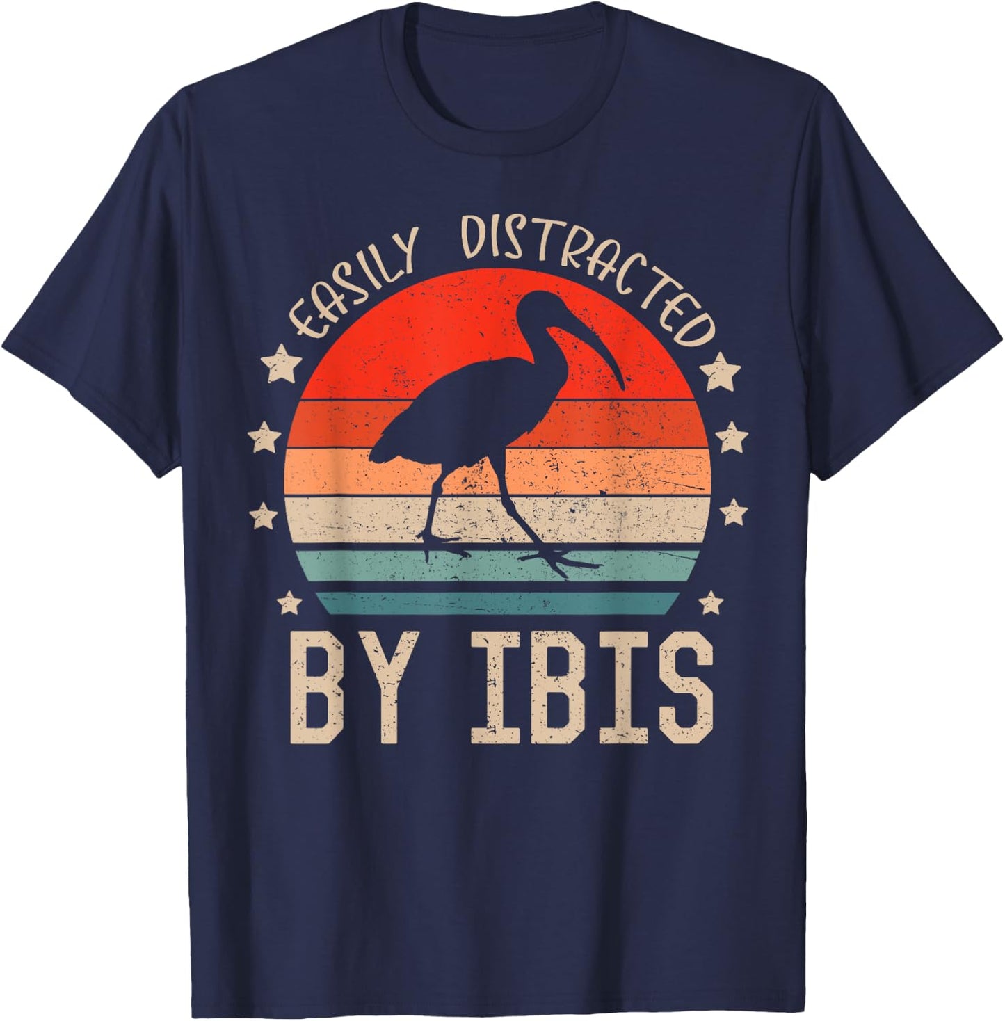 Easily Distracted By Ibis Retro Funny Birds Ibis Lover T-Shirt - T-Shirt | Navy
