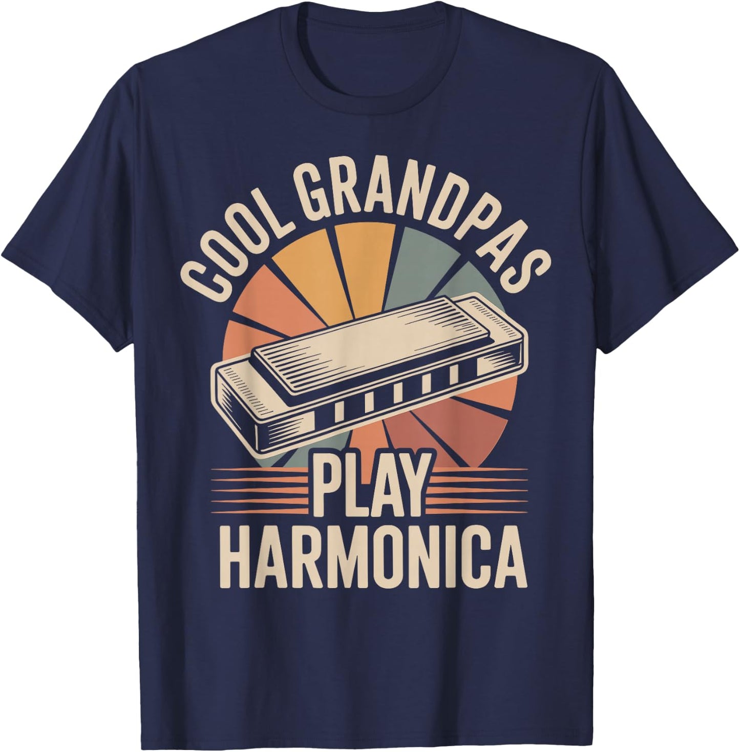 Cool Grandpas Play Harmonica Funny T-Shirt - T-Shirt | Navy