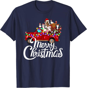 Merry Christmas cute Christmas Farm animal Truck T-Shirt - T-Shirt | Navy