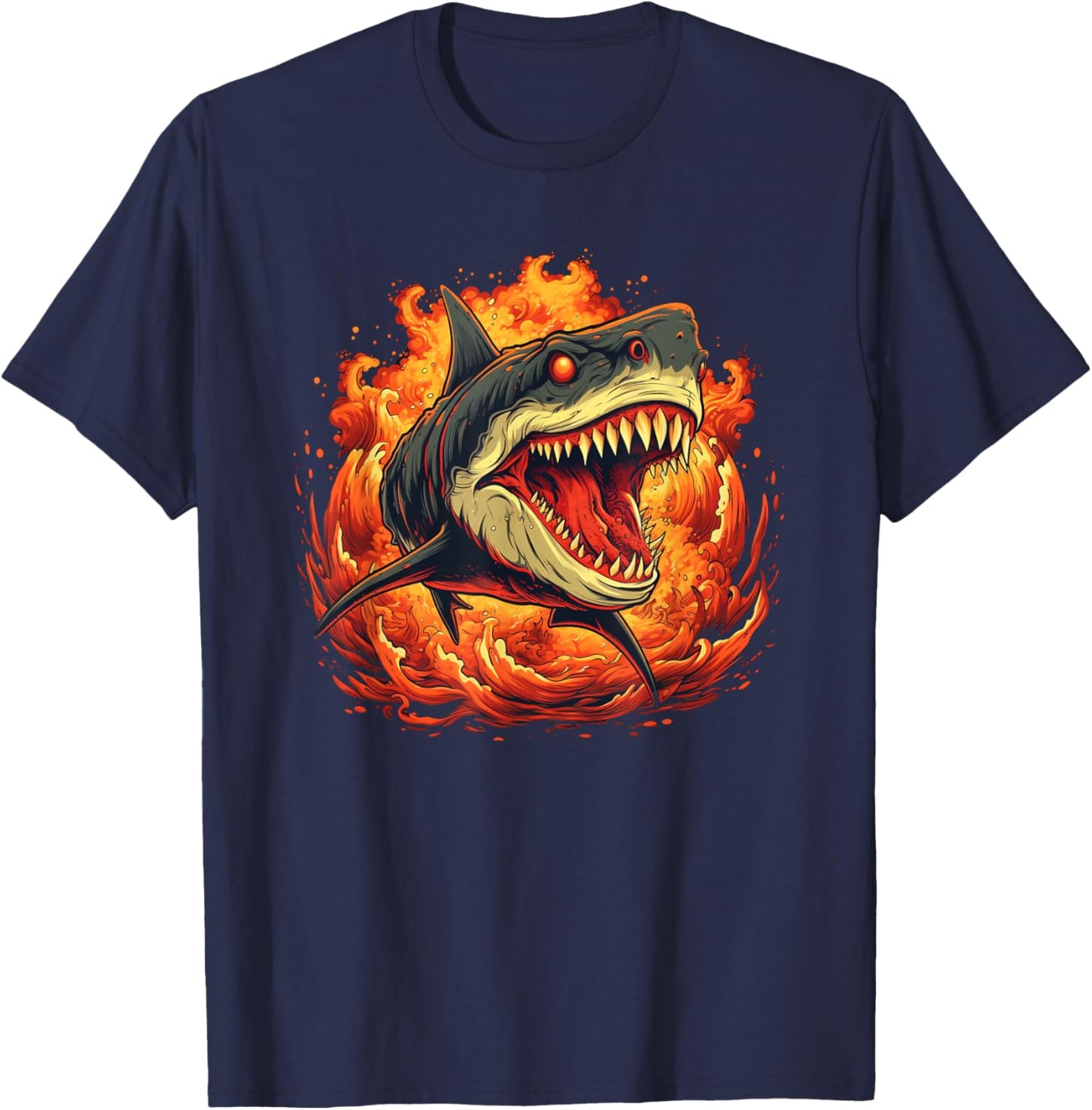 Flames and Fire Shark for cool burning Fish Lovers T-Shirt - T-Shirt | Navy