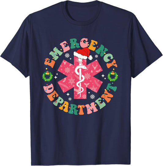 Emergency Department ER Nurse Christmas Emergency Room T-Shirt - T-Shirt | Navy