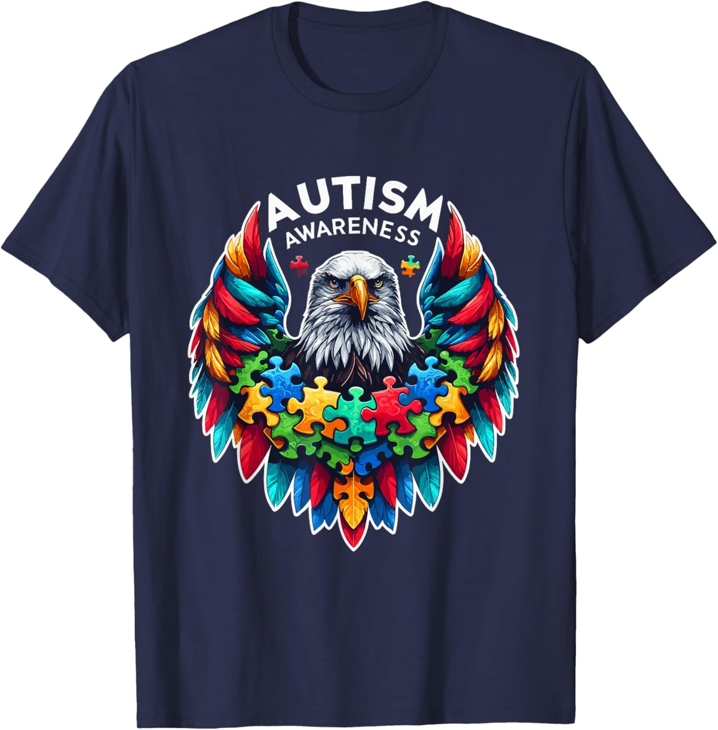 Autism Awareness puzzle pieces eagle T-Shirt - T-Shirt | Navy