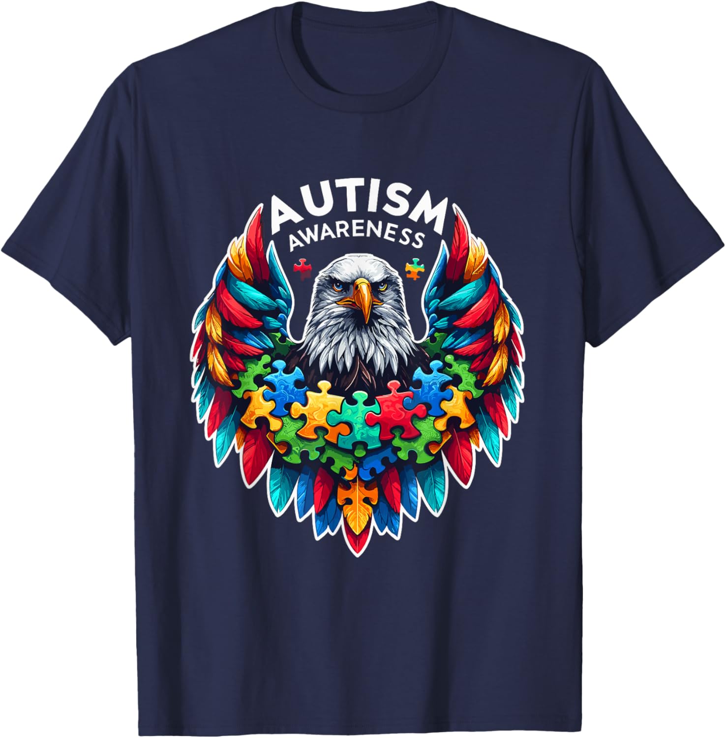 Autism Awareness puzzle pieces eagle T-Shirt - T-Shirt | Navy