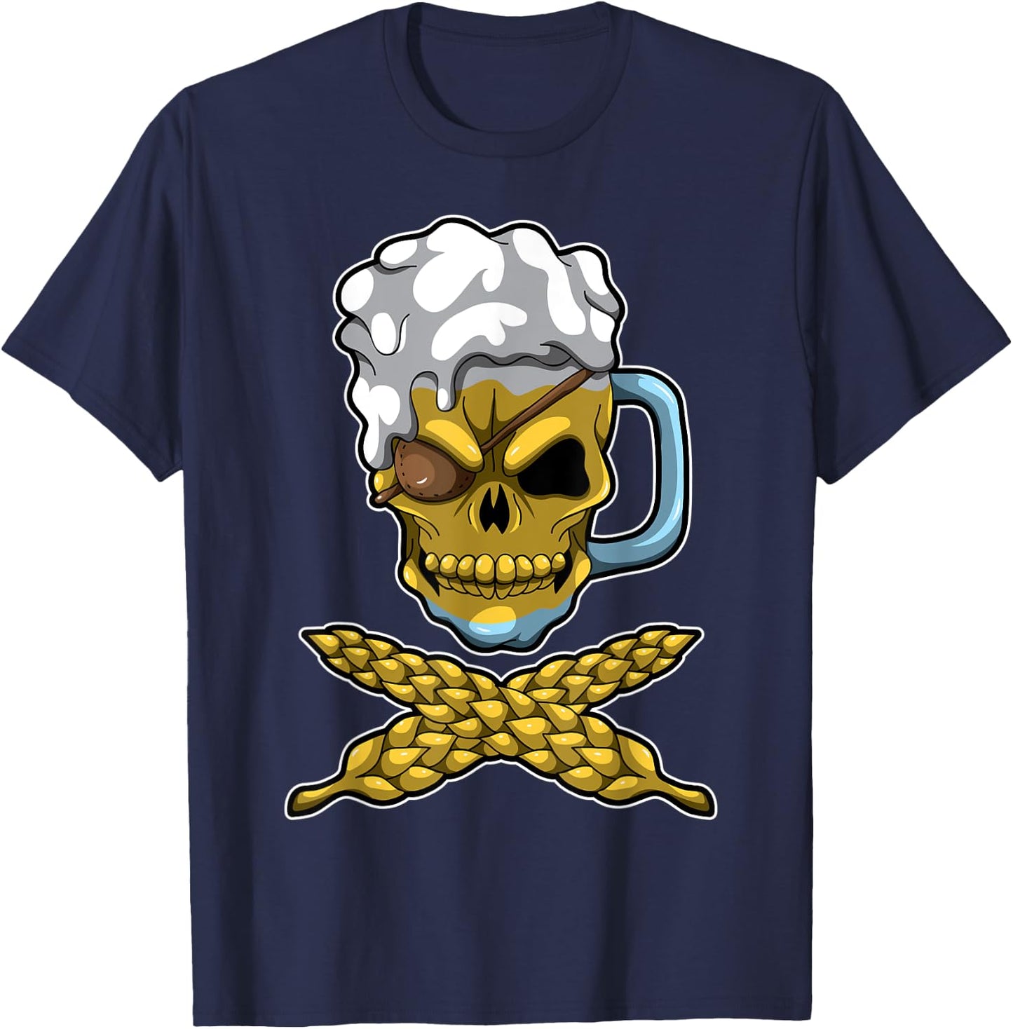 Beer Mug Skull And Bones - Brewery Pirate - Brewage Symbol T-Shirt - T-Shirt | Navy