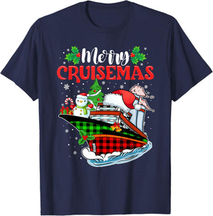 Merry Cruisemas 2025 Christmas Santa Reindeer Cruise Ship T-Shirt - T-Shirt | Navy