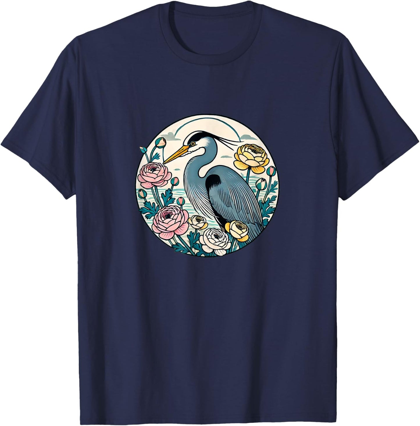 Great Blue Heron Illustration Bird Lover Herons T-Shirt - T-Shirt | Navy