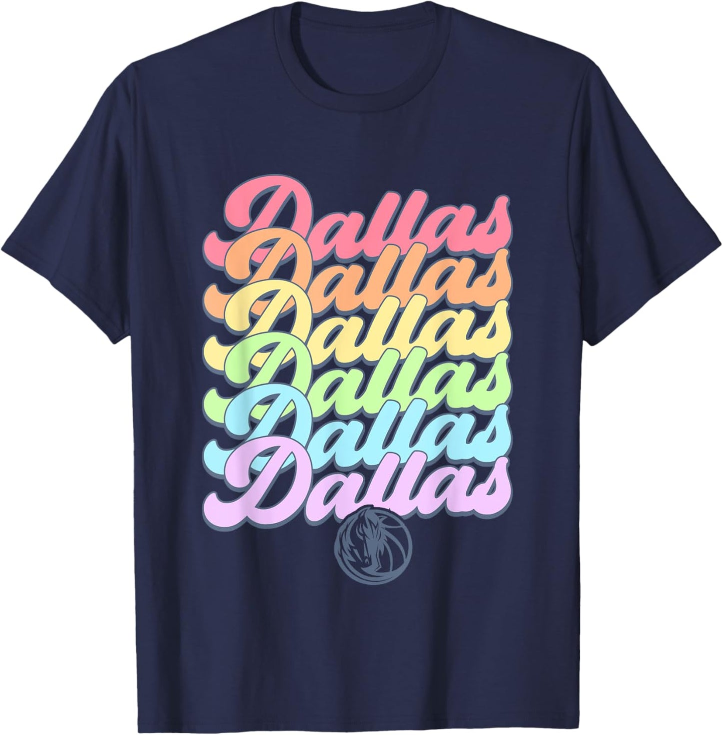 NBA Dallas Mavericks Pastel Rainbow Pride Stack T-Shirt - T-Shirt | Navy