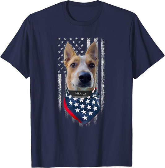 American Flag Red Heeler Dog Women Kids Men T-Shirt - T-Shirt | Navy