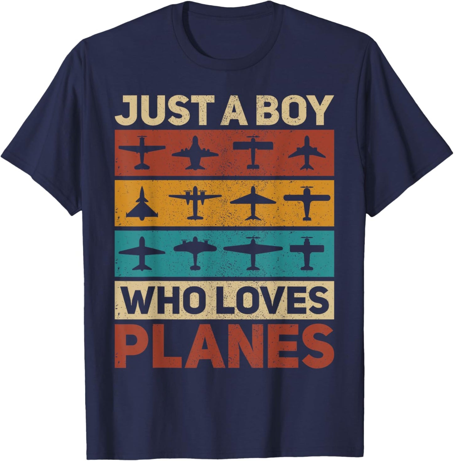 Just A Boy Who Loves Planes Pilot Plane Aviation Airplane T-Shirt - T-Shirt | Navy