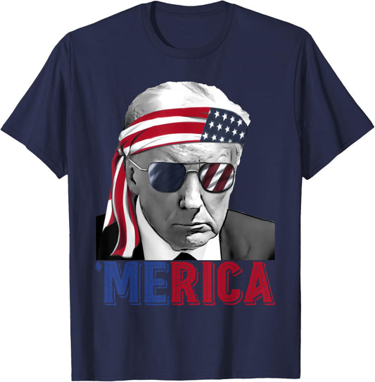 Happy 4th Of July 'MERICA TRUMP American Flag USA Women Girls Kids Men T-Shirt - T-Shirt | Navy
