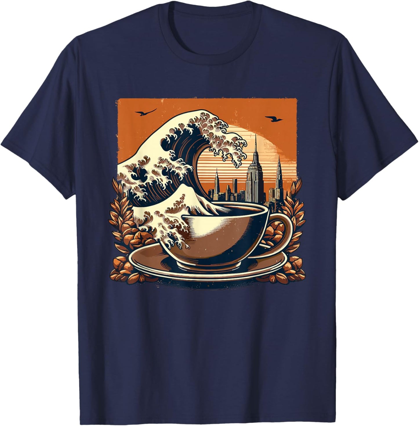 The Great Wave Of Coffee Funny Coffee - I Love Coffee T-Shirt - T-Shirt | Navy