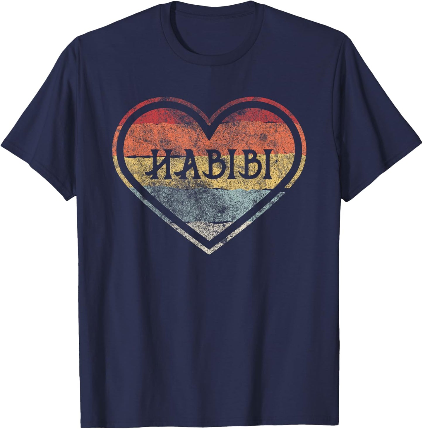 Habibi Retro Heart Arabic Arab Sweetheart Islam Muslim T-Shirt - T-Shirt | Navy