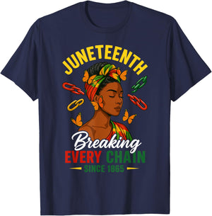 Juneteenth Breaking Every Chain Yellow 1865 Juneteenth Women T-Shirt - T-Shirt | Navy