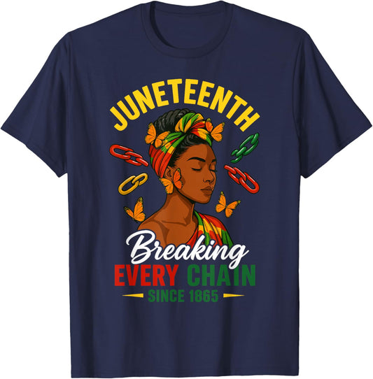 Juneteenth Breaking Every Chain Yellow 1865 Juneteenth Women T-Shirt - T-Shirt | Navy