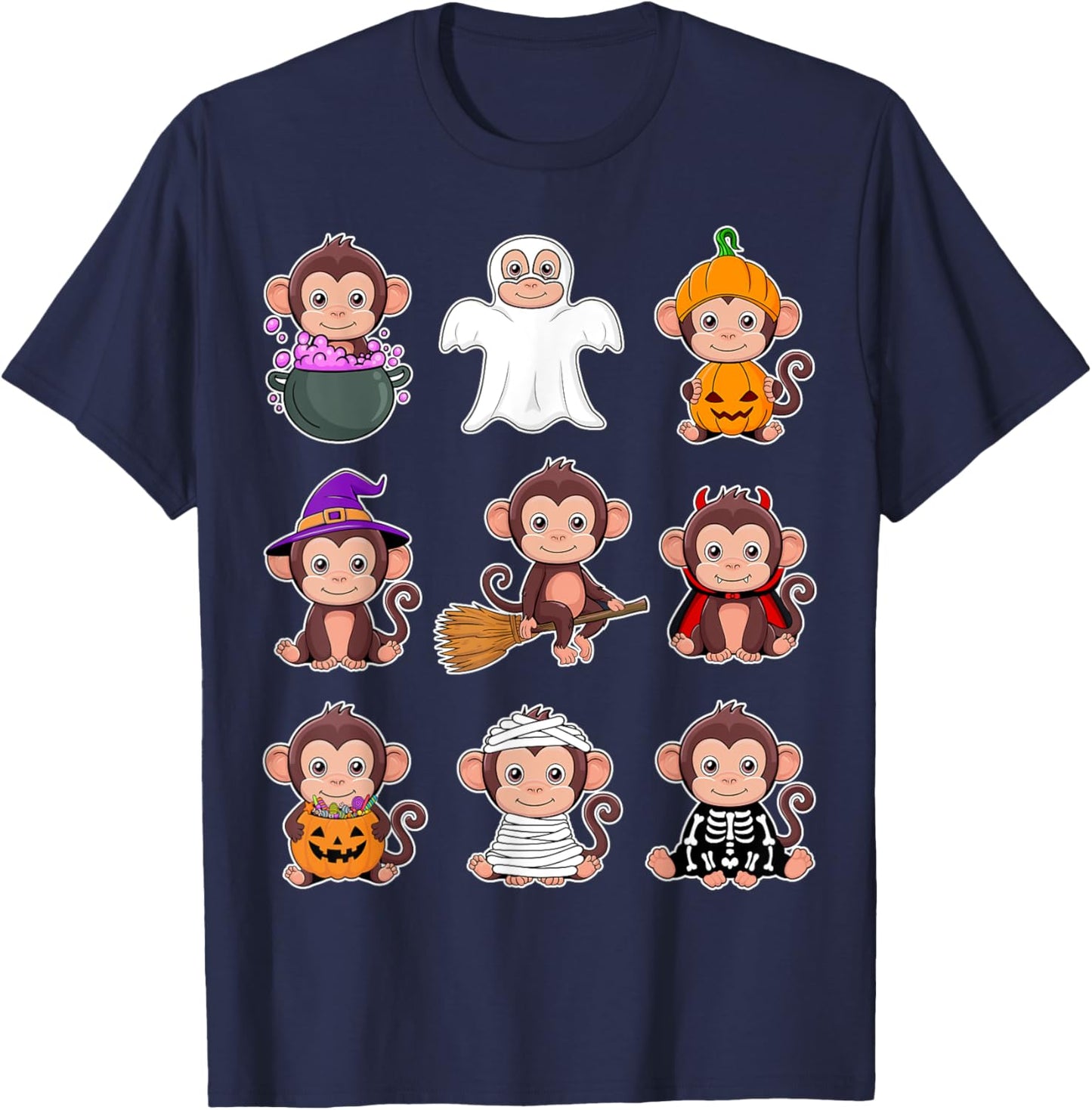Monkey Halloween Costume Spooky Ghost Monkey Halloween T-Shirt - T-Shirt | Navy
