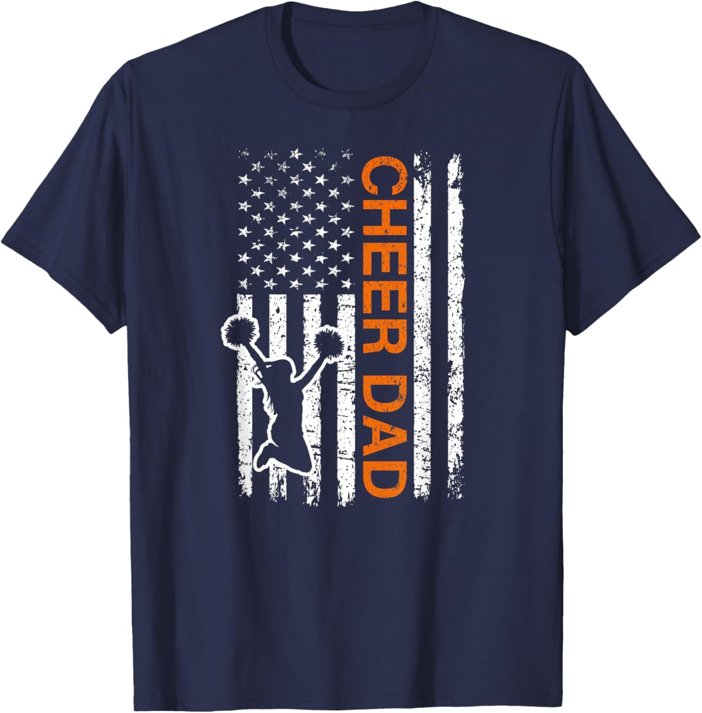Cheer Dad Flag Orange Cheerleading T-Shirt - T-Shirt | Navy
