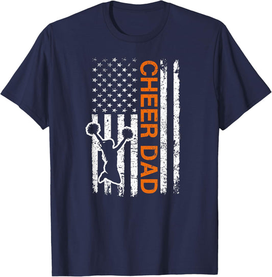 Cheer Dad Flag Orange Cheerleading T-Shirt - T-Shirt | Navy