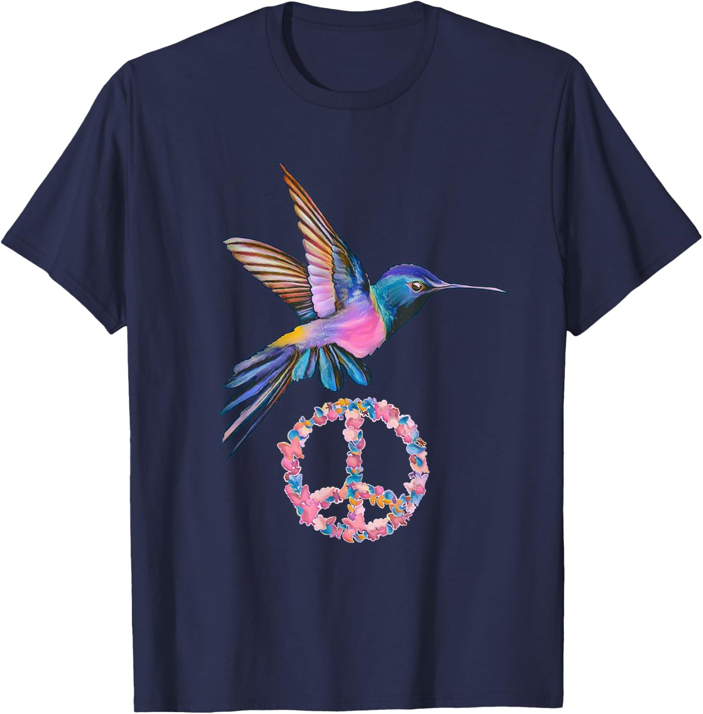 HUMMINGBIRD PEACE BIRD FLOWER POWER Hippie gift women T-Shirt - T-Shirt | Navy