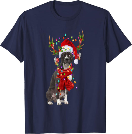 American Pit Bull Christmas Snow Layers Santa Dog Ugly Xmas T-Shirt - T-Shirt | Navy