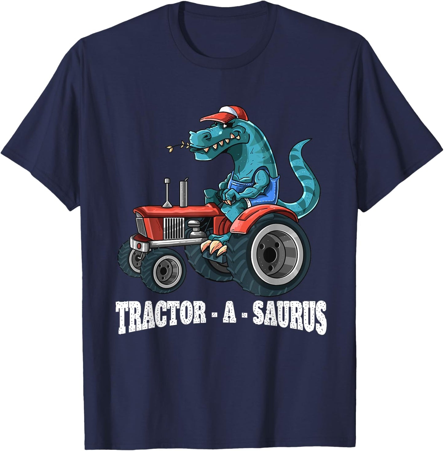 Dinosaur On Tractor Tractor-A-Saurus Farmer Kids Boys Girls T-Shirt - T-Shirt | Navy