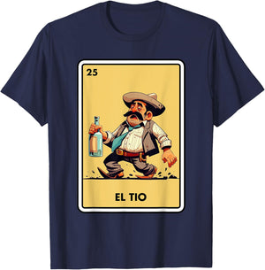 Mexican Uncle Drinking Lover Tio El Tio Mexican Bingo Card T-Shirt - T-Shirt | Navy