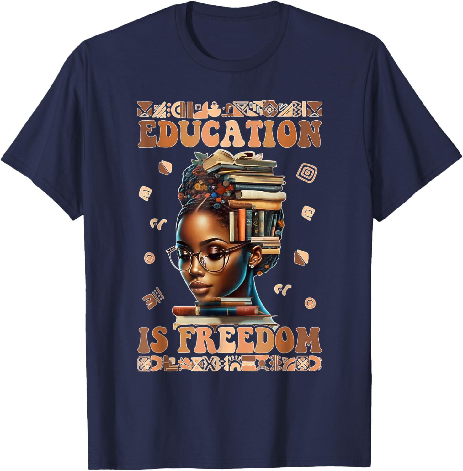 Education Is Freedom Black Teacher Books Black History Month T-Shirt - T-Shirt | Navy