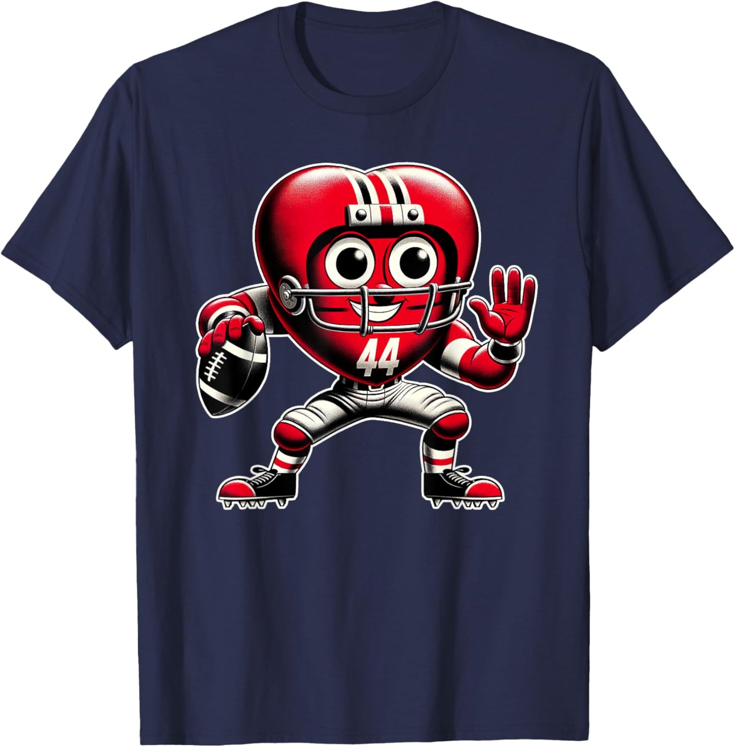 Valentine's Day Heart Retro Football Quarterback T-Shirt - T-Shirt | Navy
