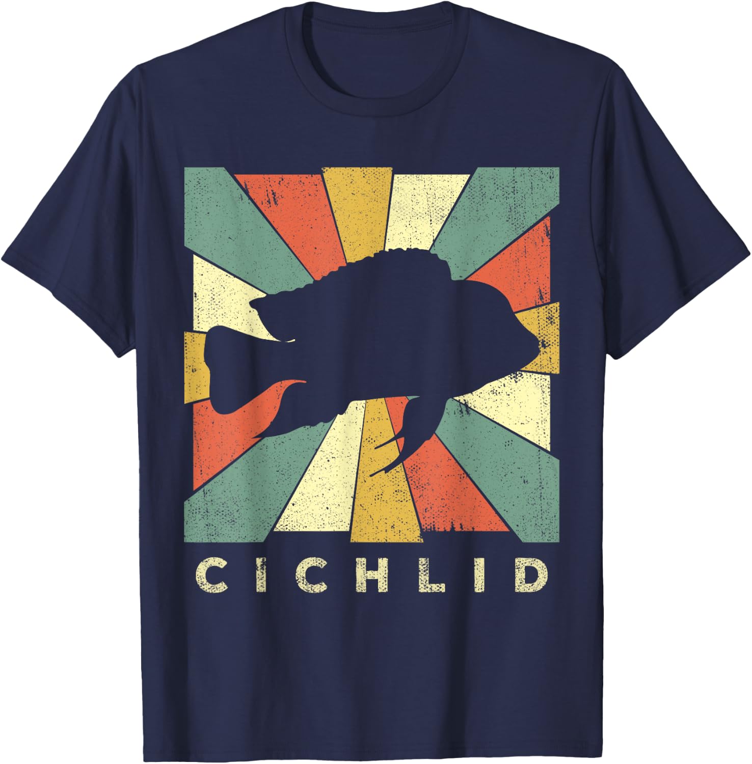 Vintage Cichlid Fish Lover Retro Style Animal T-Shirt - T-Shirt | Navy