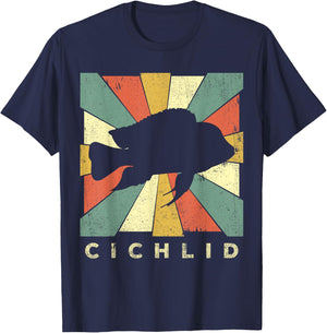 Vintage Cichlid Fish Lover Retro Style Animal T-Shirt - T-Shirt | Navy
